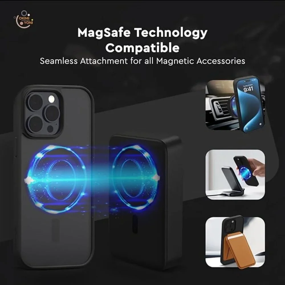 OKIMI YONI iPhone 15 Pro Case | MagSafe | Shockproof Black Full-Body Cover